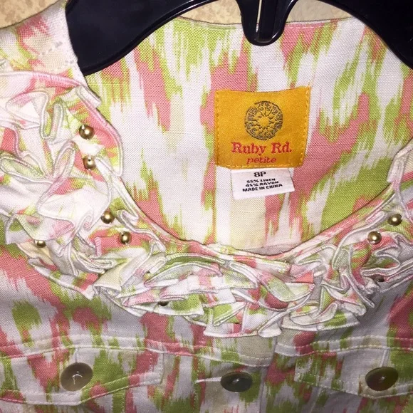 Ruby Road Petite Linen-Blend Multicolor, Rosette Detail Jacket, Size 8P - Picture 3 of 3